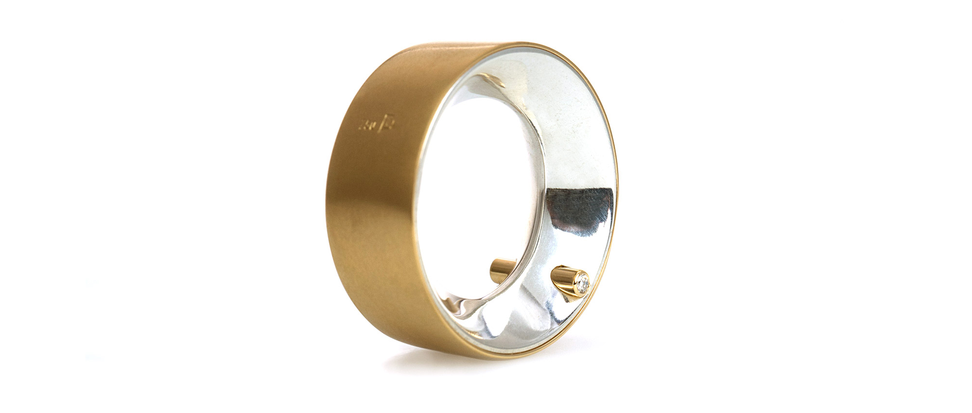 Tanja Zessel Schmuckdesign TRIA ring 750 Gelbgoldband  925 Silber Brillanten